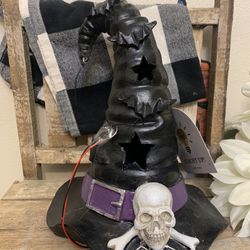 Light Up Witches Hat Halloween Decor Spider Skeleton 