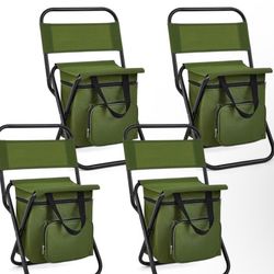 4 Pcs Foldable Fishing Chairs with Cooler Bag Small Portable Fishing Stool Lightweight Backpack Chair Stool for Outdoor Fishing Camping Hunting Hiking