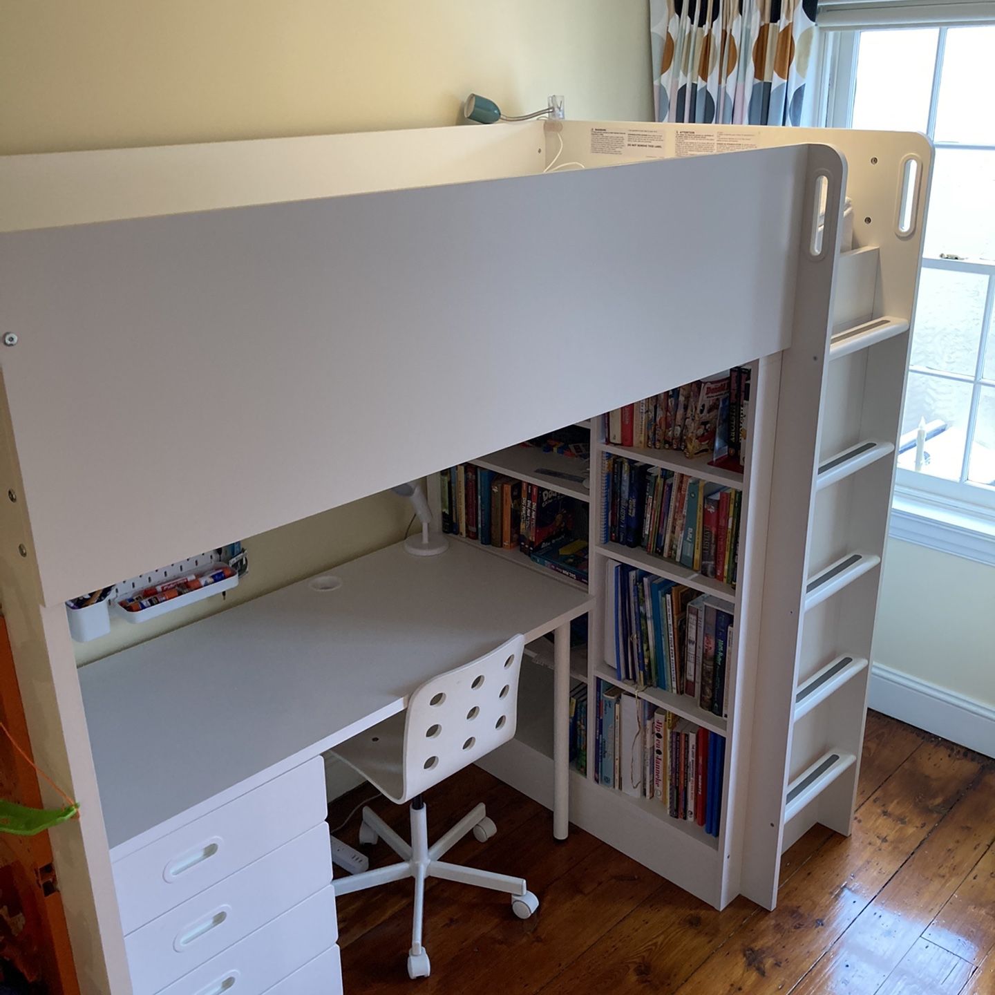 IKEA SMÅSTAD Loft bed and Mattress, with 3-drawer desk, white, Twin