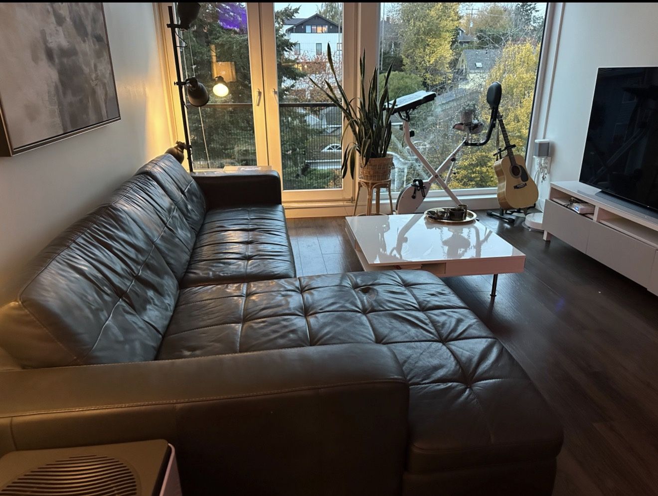 Gray Leather Sectional Sofa with Left Chaise