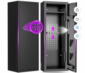 Large Electronic 8-10 Gun Cabinet, Alarm Gun Safe for Rifles and Pistols, Unassembled Rifle Safe with Removable Shelves, Digital Keypad, Pegboard