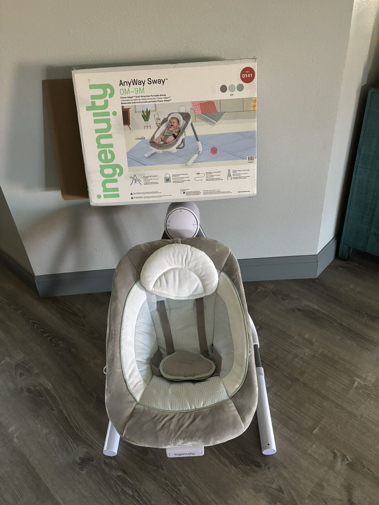 Ingenuity Anyway Sway 5-Speed Multi-Direction Portable Foldable Baby Swing & Infant Seat with Vibrations, Nature Sounds, 0-9 Months 6-20 lbs (Ray)