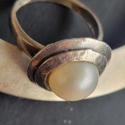 real pearl on sterling silver ring 
