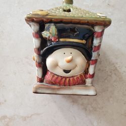 Glazed Clay Snowman Candle Holder 