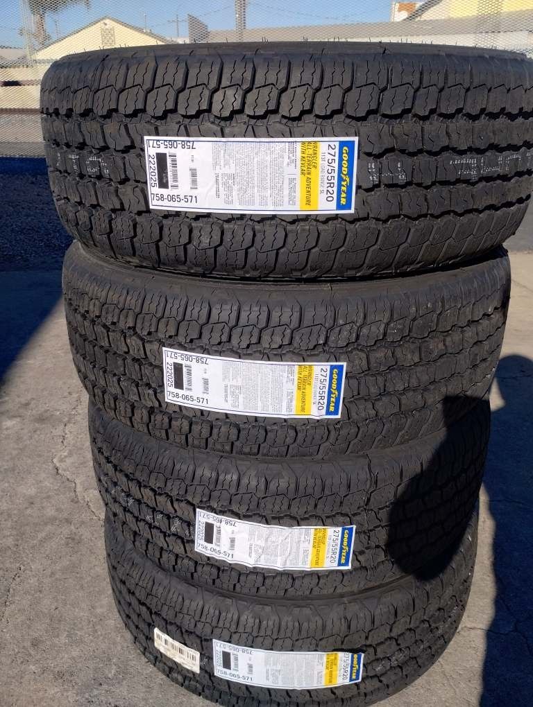 Tires New Goodyear Wrangler All Terrain Adventure Whit Kevlar 275 55R20 $680 Set Of Four Install Mount And Balance