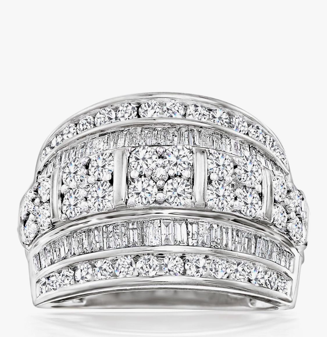 2.00 ct. t.w. Baguette and Round Diamond Multi-Row Ring in Sterling Silver