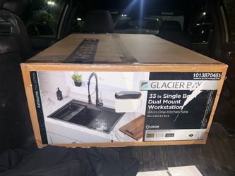 Glacier Bay 33 in. Drop-In Single Bowl 18-Gauge Gunmetal Stainless Steel Workstation Kitchen Sink with Accessories and Faucet