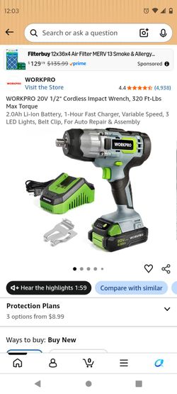 WORKPRO 20V 1/2" Cordless Impact Wrench Kit