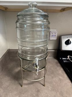 Glass Beverage Dispenser with Metal Stand