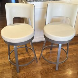 Pair Of Amisco Swivel Bar Stools  Brushed Steel Frame