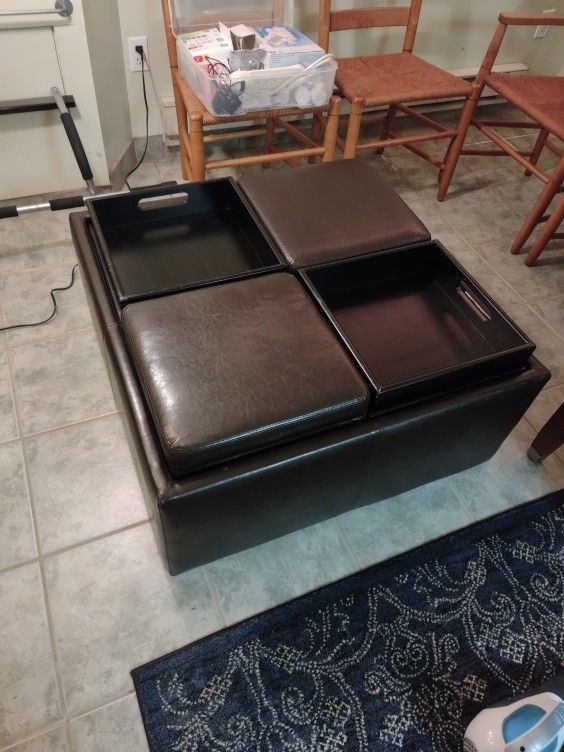 Leather Ottoman/Table With Storage