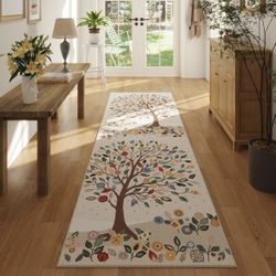 Non Slip 2'6"x8' Washable Rugs Bohemian with Rubber Backing Floral Tree 