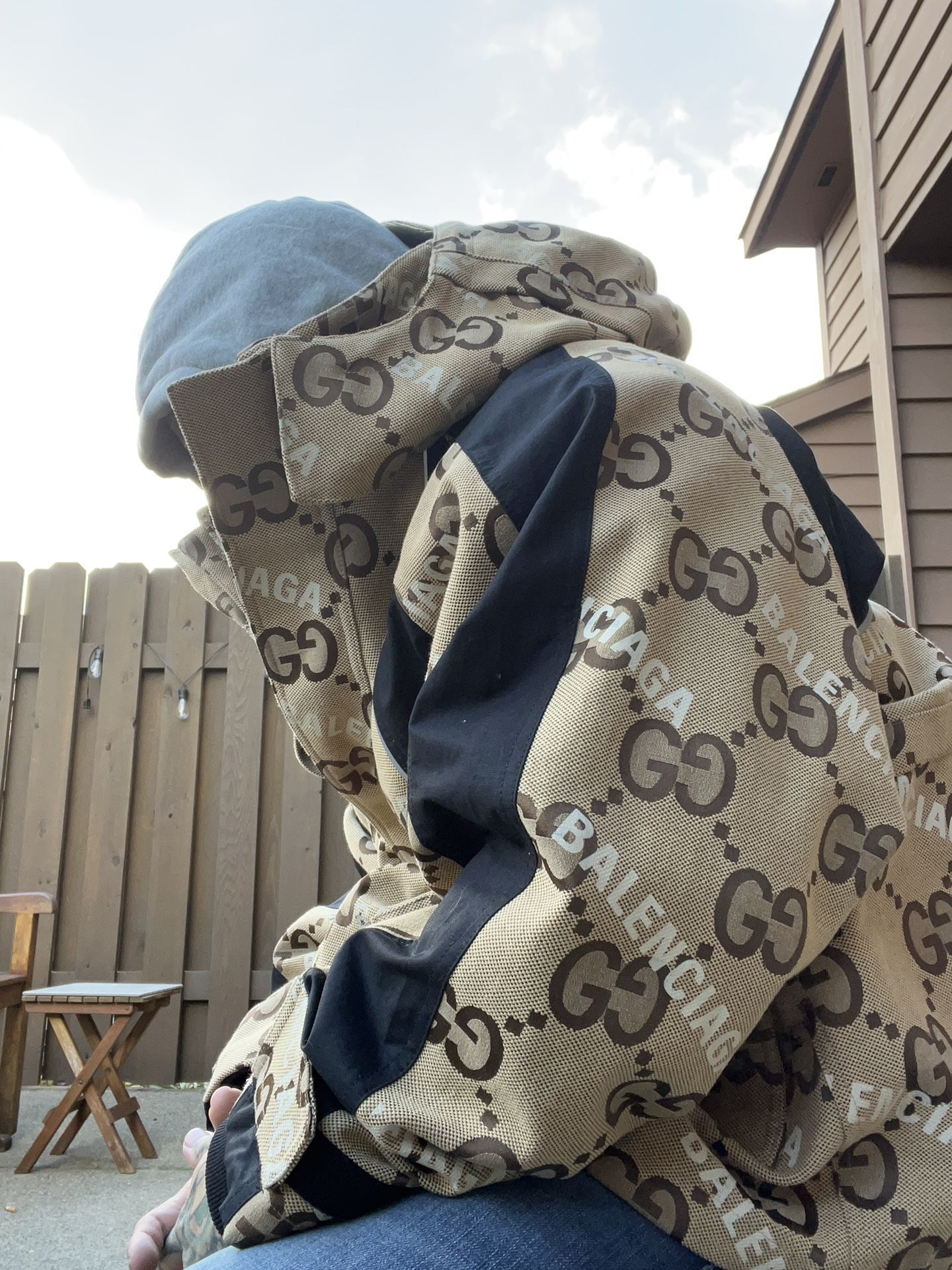 Gucci x Balenciaga The Hacker Project Jumbo GG Jacket Black White Beige Dark brown