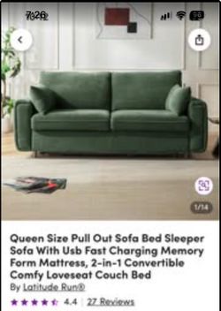 BRAND NEW Queen Size Pull Out Sofa Bed Sleeper Sofa With Usb Fast Charging Memory Form Mattress, 2-in-1 Convertible Comfy Loveseat Couch Bed By Latitu