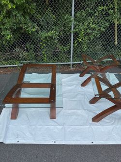 3 Piece Glass Top Table Set, Coffee Table and 2 End Tables