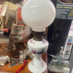 Antique Miniature Floral Flower Oil Lamp 