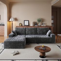 108" Sectional Couches for Living Room, Modular Sectional Sofa with L-Shape Chaise, Boneless Couch, Comfy Corduroy Fluffy Couch with Deep Seat and Sid