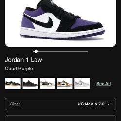 Jordan 1 Low Size 7.5 Court Purple 