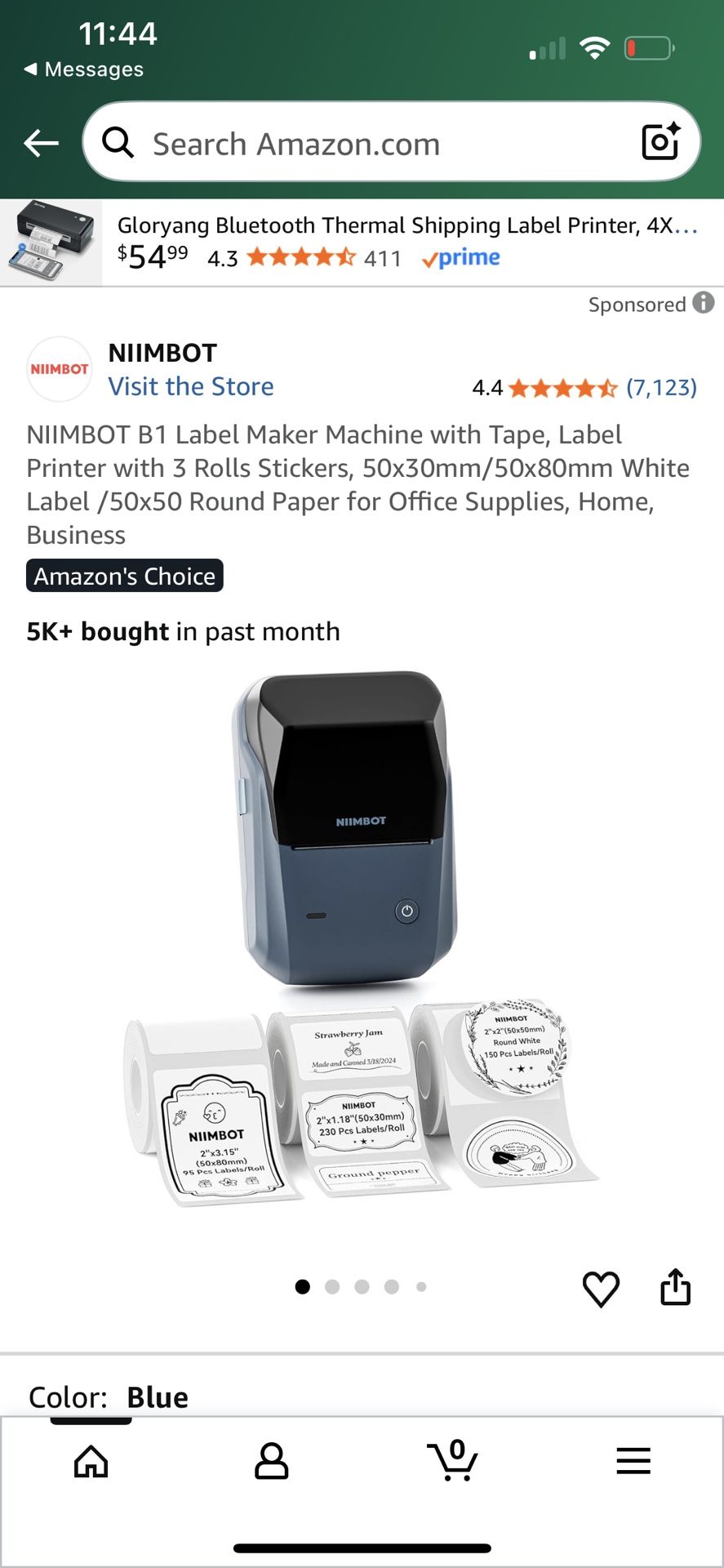 NIIMBOT B1 Label Maker Machine with Tape, Label Printer with 3 Rolls Stickers, 50x30mm/50x80mm White Label /50x50 Round Paper for Office Supplies, Hom