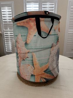 Beach Starfish 50L Pop-Up Laundry Hamper Baskets with Lid Carry Handles Zipper Closure Large Foldable Storage Basket for Bathroom Dorm Toys& Clo