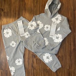 DENIM TEARS Floral Print Gray White Cotton Tracksuit Set  Men M