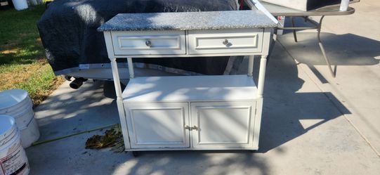 White Kitchen Island Cart with Granite Top