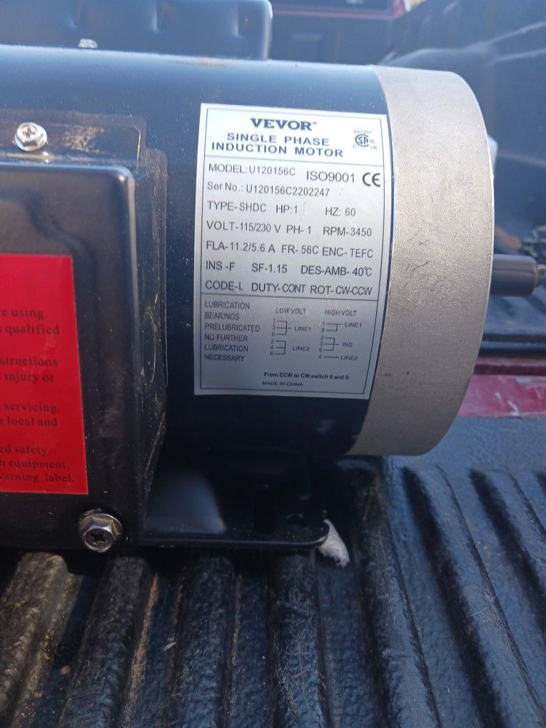 Single Phase 1 Horsepower 3450 RPM 110 220 V
