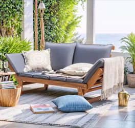 78 in. Brown Acacia Wood Outdoor Convertible Sofa