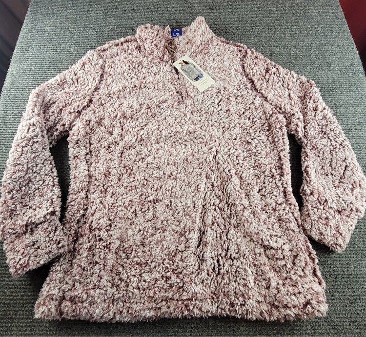 Weatherproof Vintage Women's 1/4 Zip Faux Fur Cozy Fleece Jacket Large Pink New