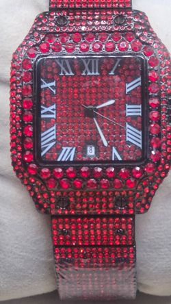Like New A.J 40mm Men's Red iced out Stainless Steal watch