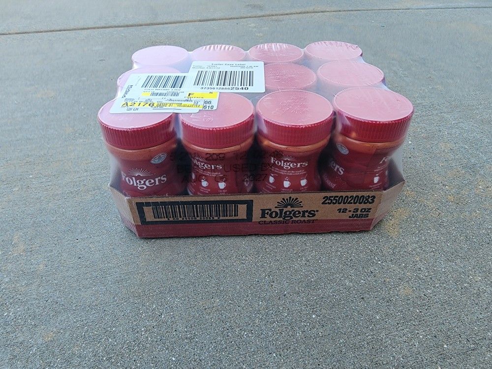 Folgers Classic Roast Instant 100% Pure Coffee Crystals 3 Ounce Jars 12 Pack (Cafe 12 botes)