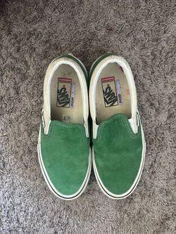 Vans Suede Slip-On Sneakers in Green and White