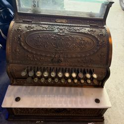 Antique Brass NCR Cash Register w/ Marble Shelf – Early 1900s
