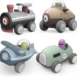 new 4PCS Toy Car Electric Music Set, Food Grade ABS Material Car, Plane, Train, Submarine Vehicle Four-Piece, Gift Specially Designed for Children a