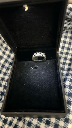 Silver Band Ring with Black and Clear Stones sterling silver 925