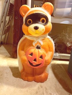 vintage "Halloween Bear" (often called the Masked Bandit Bear) light-up blow mold