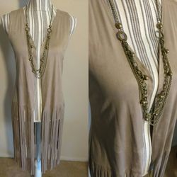 New Beige faux suade fringe Hippie vest medium