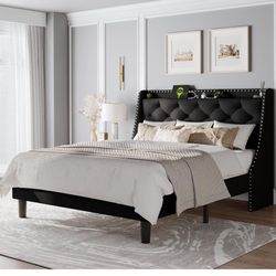 $350 Queen Bed Frame with Plug In, Mattress, Mattress Cover & Bunkie  Board