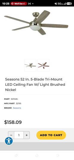 Seasons 52" Brushed Nickel LED Ceiling Fan w/ Remote Control 5 Blade 501026
