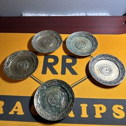 BRASS CHINESE DECORATIVE PLATE SET 4.5'' Set Of 5