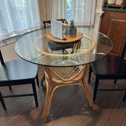 Cane/rattan kitchen Table with glass Top
