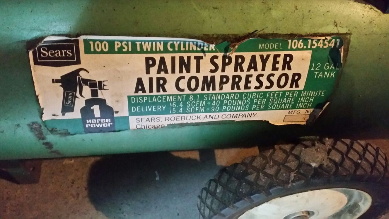 Sears 100psi Twin Cylinder Paint Sprayer Air Compressor 1hp, Works
