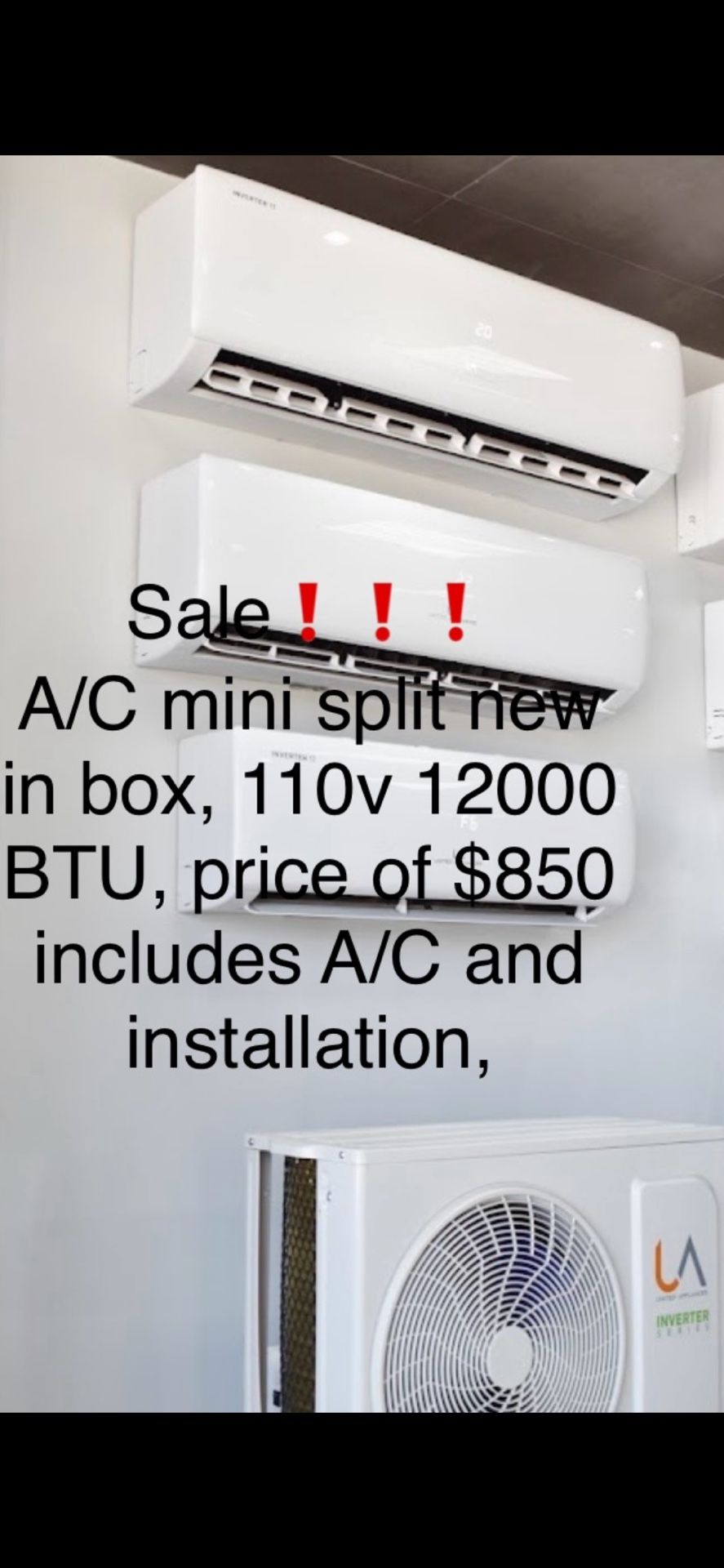 A/C mini split and heater, brand new in box, 110v, 12000 BTU, energy saver take advantage of this sale❗️$850 includes A/C and installation