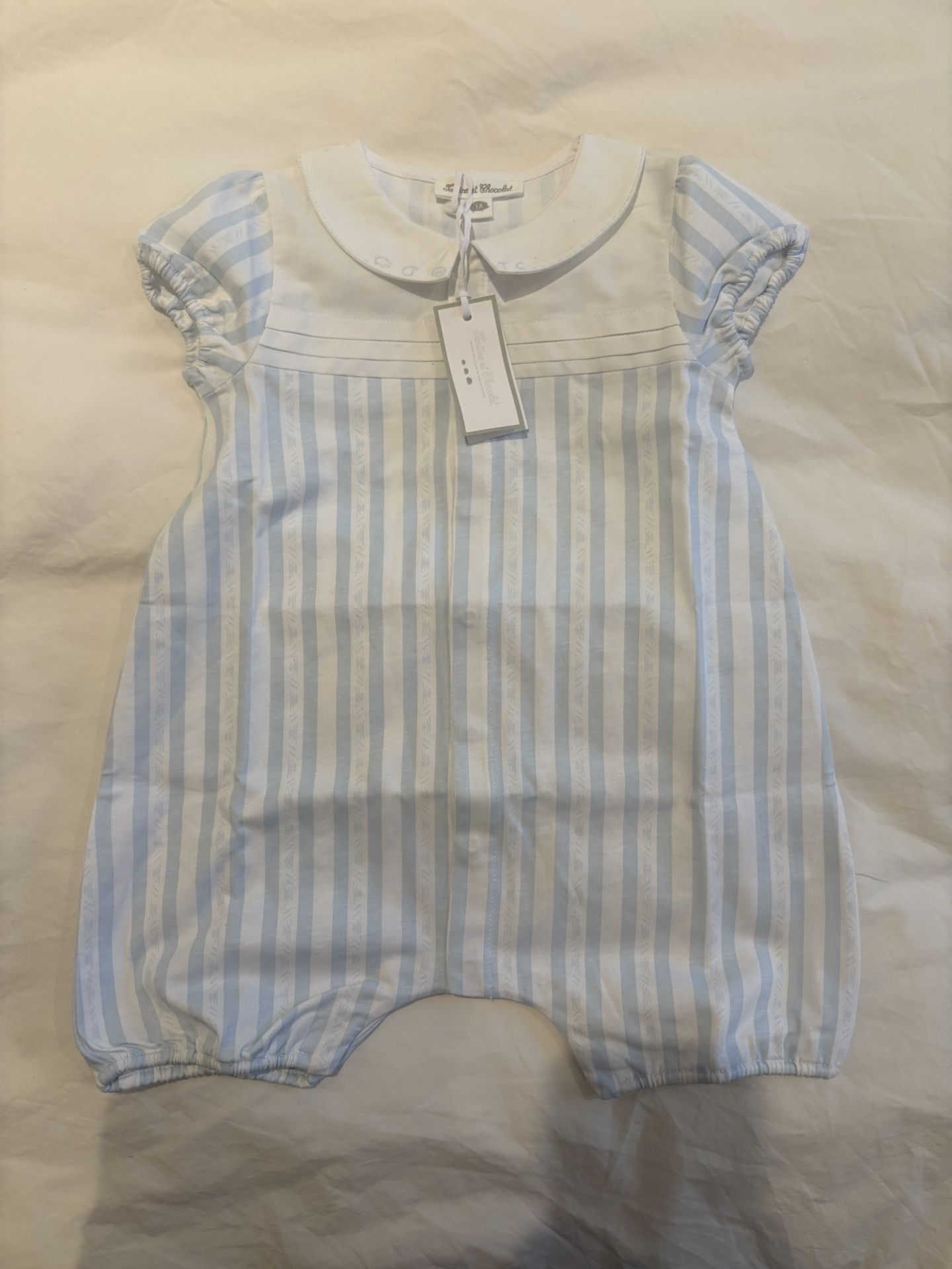 Tartine & Chocolat - Blue And White Baby Romper - 12 Months