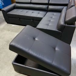 New! Black Sectional, Sectional Sofa, Black Faux Leather Sectional Sofa Bed, Sectional Sofa With Pull Out Bed, Sofabed, Sleeper Sofa, Large Sofa Bed