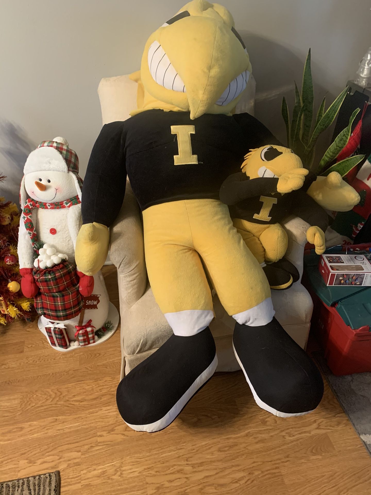 Life-size Herky the Hawk (5’ tall) & smaller Herky (24”).