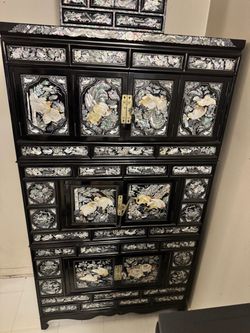 Korean Black Lacquer Mother of Pearl Cabinet