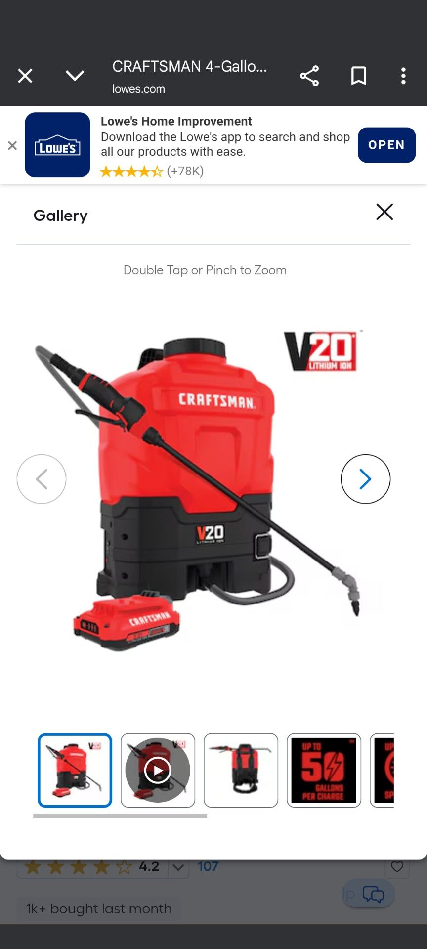 Craftsman 4 Gallon Battery Backpack Sprayer