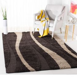 SAFAVIEH Florida Shag Collection Area Rug - 8' x 10', Dark Brown & Beige, Stripe Design, Non-Shedding & Easy Care, 1.2-inch Thick Ideal for High Traff