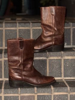 Vintage 90s Durango Bay Apache Leather Square Toe Ranch Roper Work Boots, Mens 11